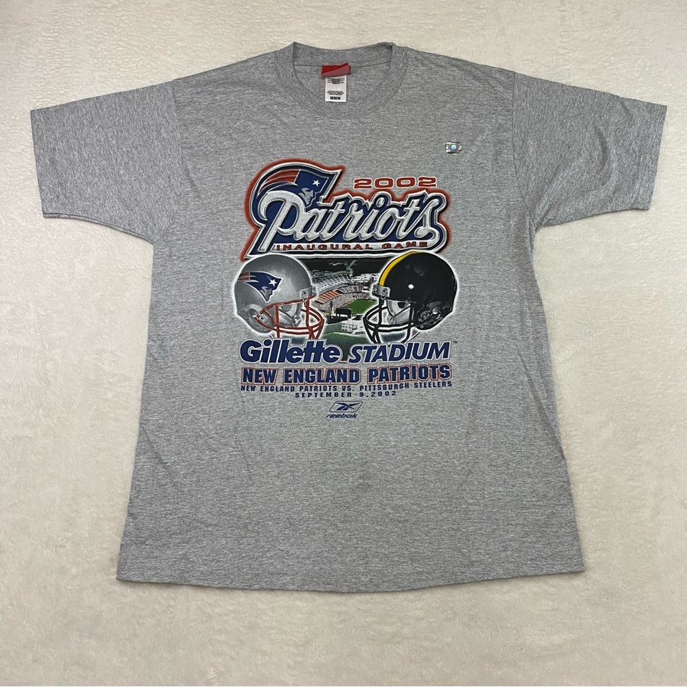 NWT PATRIOTS VS STEELERS VINTAGE 2002 INAUGURAL GAME SHIRT MENS M REEBOK VTG TEE